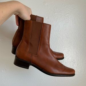 Vintage Italian Leather Cognac Minimalist Boots